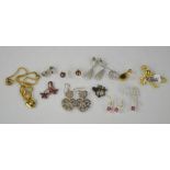 A group of silver and gilt silver jewellery, including a pair of grey pearl and heart form studs,