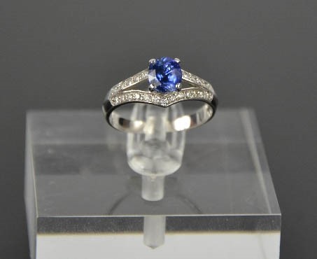 A 14ct white gold, sapphire and diamond ring, the sapphire approximately 1ct, the diamonds totalling - Image 7 of 7