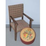 A Vintage Bill & Ben's childs footstool / pouffe 26cm together with a child's chair 69cm