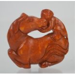 Chinese natural jade hand-carved double sided pendant monkey on horseback - 5cm x5cm