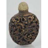 Vintage Chinese hand-carved oxhorn dragon design snuff bottle