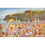 John Reay (20th century) crowds at the beach, 61 by 92cm