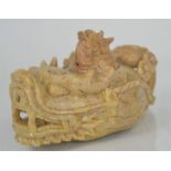 A Chinese hand-carved dragon design soapstone teapot - 9cms x 15cms
