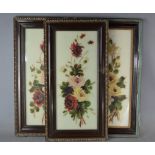 Three oil on glass floral paintings.