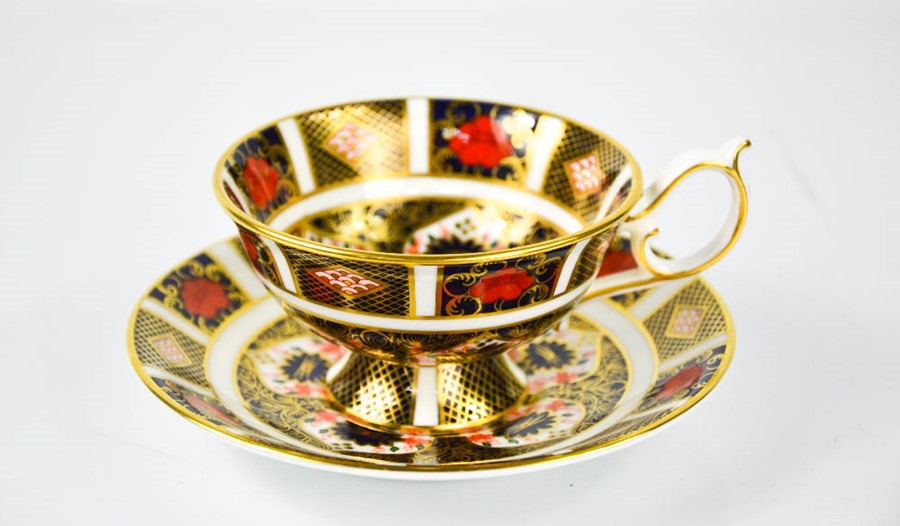 A Royal Crown Derby cup and saucer in the Imari pattern no 1128.