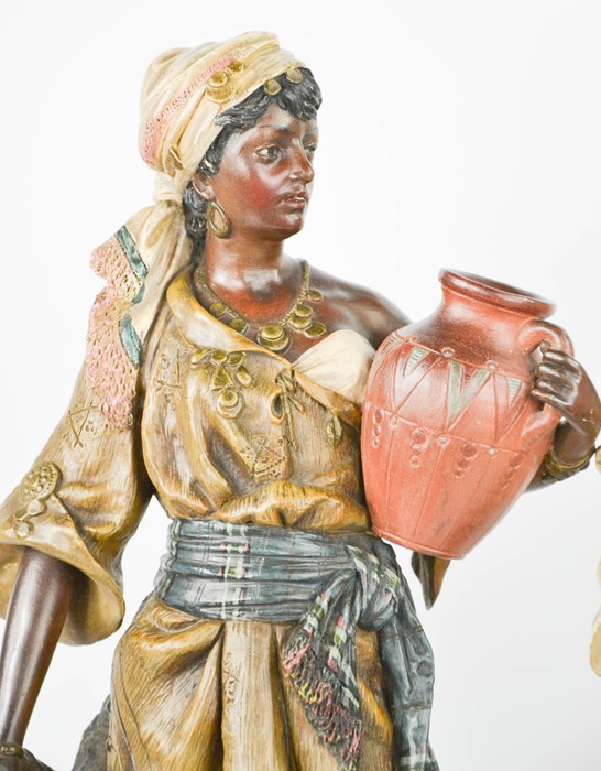 A pair of 19th century terracotta painted figures by Johann Maesch, with stamped initials J.M. and - Image 2 of 3