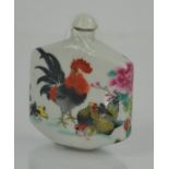 Chinese hand-painted and enameled signed porcelain snuff bottle cockerel design - 8cm