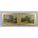 A pair of oil on boards - cottage landscapes - 22cm x 14cm