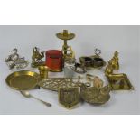 A quantity of collectible to include brassware, silver plate , Oxo tin, Japanese z-club plaque