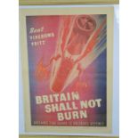 A WWII Britain shall not burn poster issued by the Ministry of home security. 58cm x 40.5cm