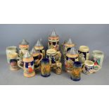 A quantity of vintage German beer steins to include some musical examples