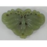 A Chinese natural Heitian green jade handcarved butterfly pendant