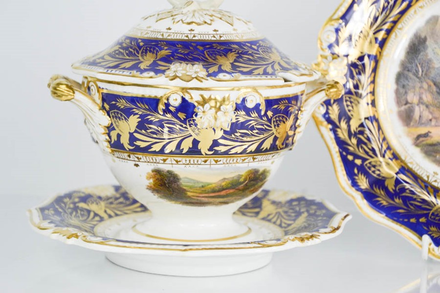 A pair of Bloor Derby tureens and stands, together with a matching plate, circa 1830, each hand - Image 3 of 8