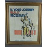 A vintage World War II poster, 'Is Your Journey Really Necessary' by Bert Thomas, Railway