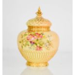 A Royal Worcester pot pourri vase and cover, in blush ivory, decorated with flowers, numbered