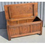 An oak linen fold coffer / blanket chest. 51cm high x 105cm wide x 46cm d