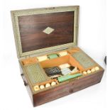 A 19th century Anglo-Indian sewing box with inlaid interior and panel boxes, and ivory inlaid