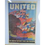 The United nations fight for freedom poster WWII 58 x 36.5cm