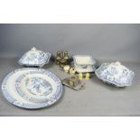 A group of Wood & Sons blue and white dinner ware, souvenir inkwell, and cruet set.