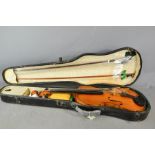 A Brightwood & Darcy violin, together with two bows, and hard case.