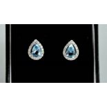 18ct white gold pear shape aquamarine diamond earrings - aquamarine approx 1ct each