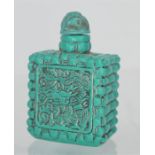 Vintage Chinese turquoise colour hand-carved snuff bottle, dragon design