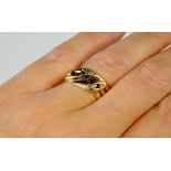 A Vintage 9ct yellow gold snake ring with garnet set eyes - 4.8g - Size N