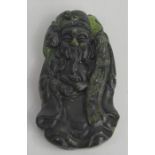 Vintage Chinese natural green jade hand-carved Buddha pendant
