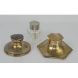 Two silver hallmarked inkwells one engraved with "from 1925 and a crown mark" the other with a