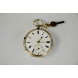 A silver pocket watch improved Patent, with seconds dial, key wind, London 1879.