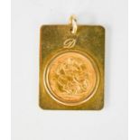 A 1917 gold half sovereign mounted into a 9ct gold pendant setting, 13g.