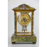 A 19th century French enamel and agate mantle clock, stamped Japy Freres, with an arabic dial