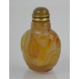 Vintage Chinese agate snuff bottle, metal mounts and spoon