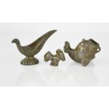 Just Andersen Bronze figurines; Puppy, Dolphin and Bird, Danish Design, 1930-1940.