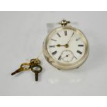 A silver 19th century fusee pocket watch, with subsidiary seconds dial, Chester 1902.