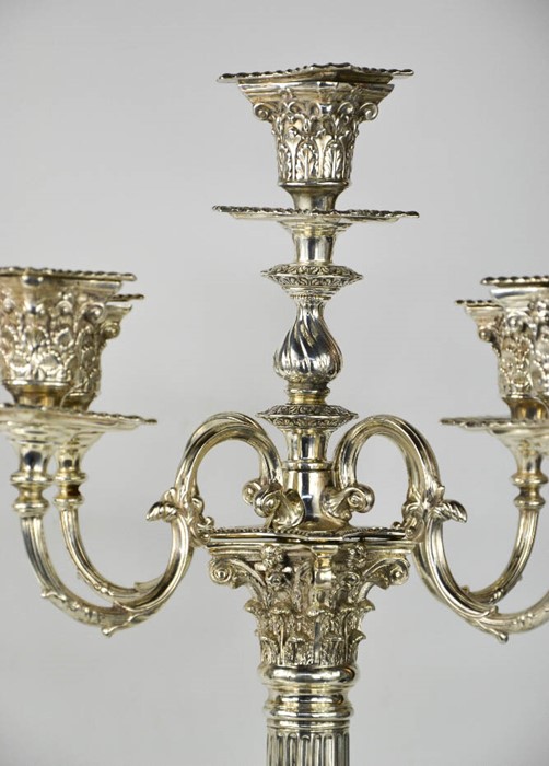 An impressive and fine pair of silver candelabras, by Richard Martin and Ebernezer Hall, the eight - Image 3 of 7