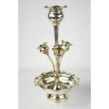Two silver epergnes, both with four trumpets, one 33cm high, the other Birmingham 1909 A/F.