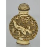 Vintage Chinese hand-carved bone signed snuff bottle