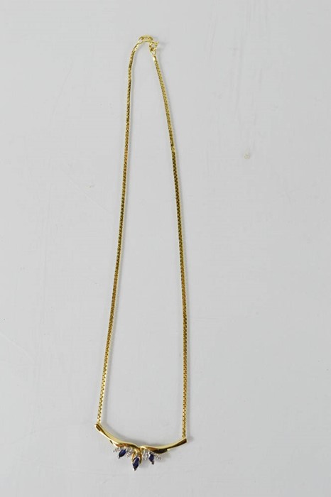A 9ct yellow gold , sapphire and diamond set necklace 7g