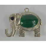 Vintage Tibetan Miao silver and inset natural green Jade elephant pendant
