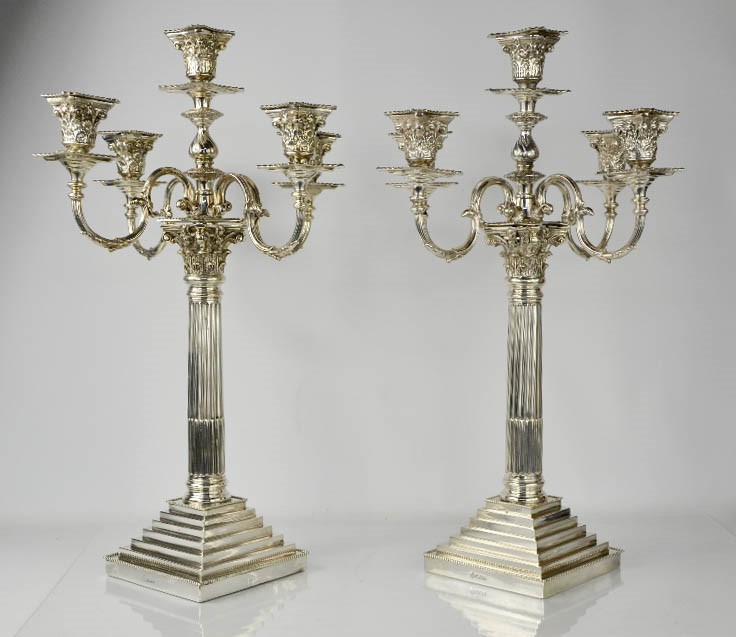An impressive and fine pair of silver candelabras, by Richard Martin and Ebernezer Hall, the eight - Image 2 of 7