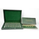 A cased set of John Pinches 100 Greatest Cars miniature silver ingots, with booklet, certificate and