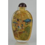 Chinese reverse painted glass snuff bottle of figural Village scene