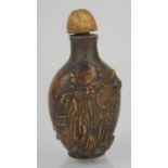 Vintage Chinese oxhorn hand-carved signed figural snuff bottle