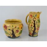 A floral design jug and jardiniere by H.J.Wood in the Indian tree pattern.