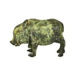 An early bronze pig, with green patination, 6cm high.