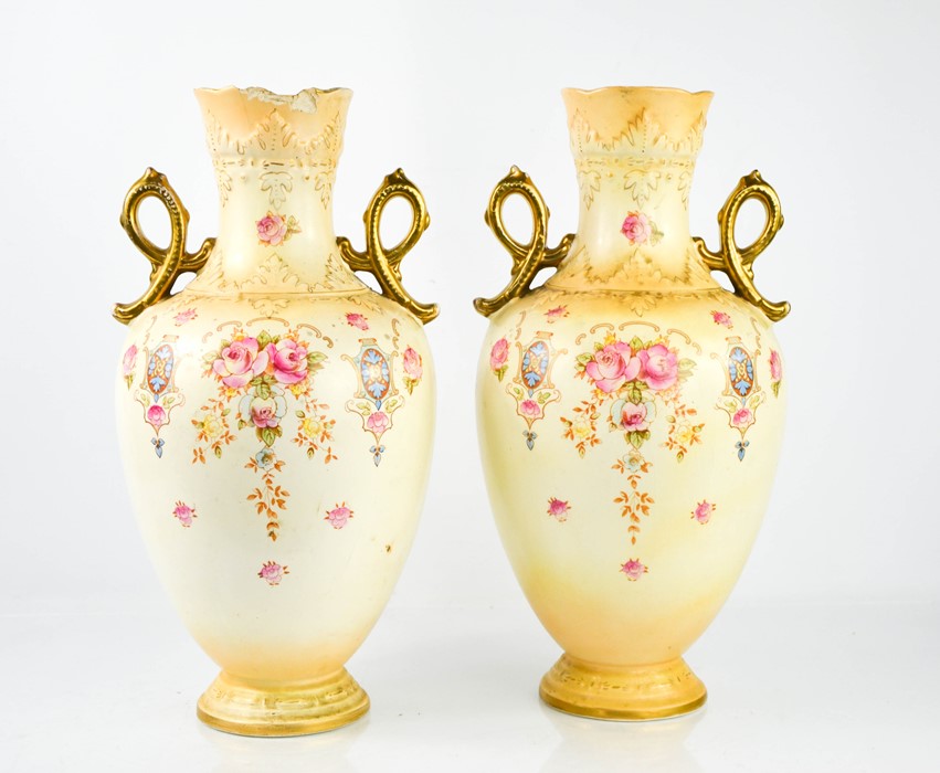 A pair of Crown Devon vases, Teck pattern, 38cm high.