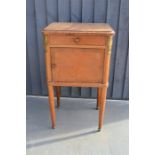 A 19th century French bedside pot cupboard with marble top and single drawer, 80cm high.