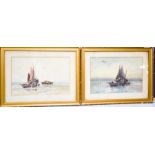 H Drew (19th century): fishing boats on the shore, a pair of watercolours, 30 by 45cm.