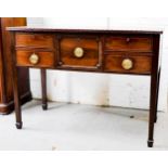 A fine Regency mahogany inlaid sideboard with one deep drawer flanked by two short drawers, square